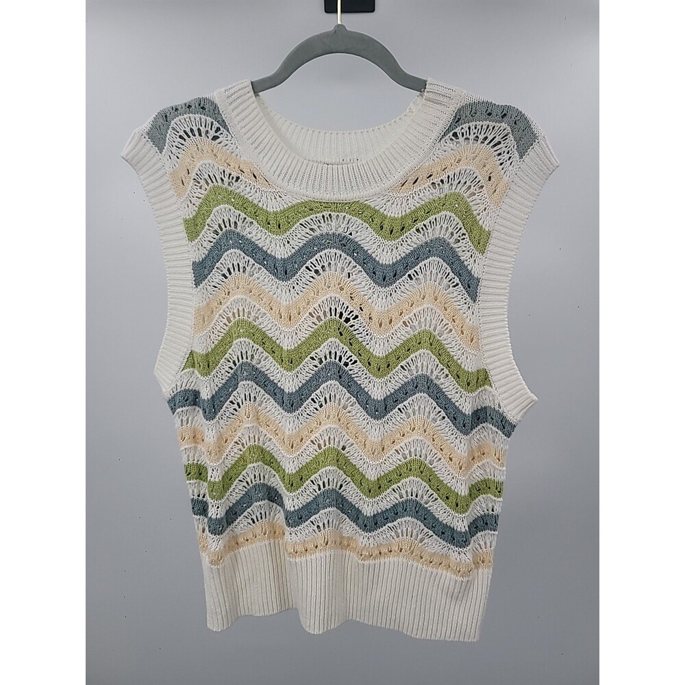 New RAILS Womens Sweater Vest Mabel Crochet Stripe Sz L Knit Cotton BoHo